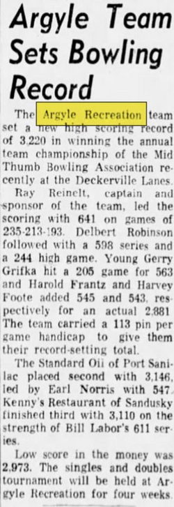 Argyle Lanes (Argyle Recreation) - March 1960 (newer photo)